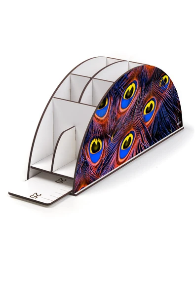 kutuTR Ahşap Vip Animalss Model Gökkuşağı Cetvelli Masaüstü Kalemlik Organizer Montajlı Kutulu - Resim 3