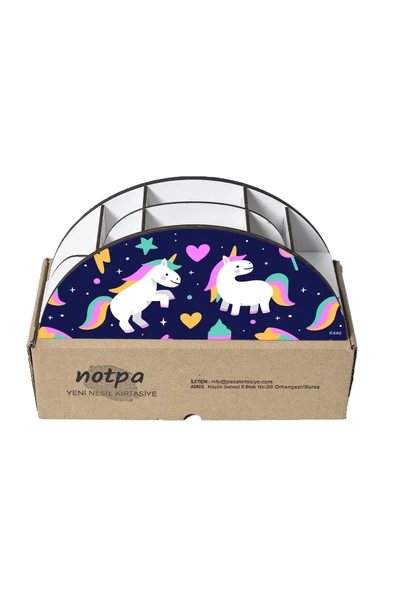 kutuTR Ahşap Vip Unicornlar Model Gökkuşağı Cetvelli Masaüstü Kalemlik Organizer Montajlı Kutulu - Resim 5