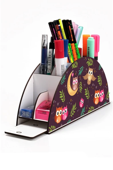 kutuTR Ahşap Vip Çeşitli Hayvanlar Model Gökkuşağı Cetvelli Masaüstü Kalemlik Organizer Montajlı Kutulu ürün görseli 1