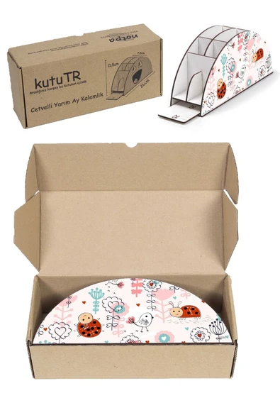 kutuTR Ahşap Vip Mini Animals Gökkuşağı Cetvelli Masaüstü Kalemlik Organizer Montajlı Kutulu - 5