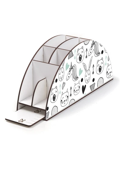 kutuTR Ahşap Vip Mini Animals Gökkuşağı Cetvelli Masaüstü Kalemlik Organizer Montajlı Kutulu - 3