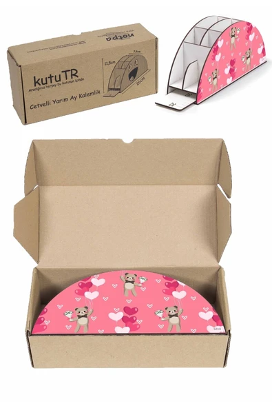 kutuTR Ahşap Vip Mini Animals Gökkuşağı Cetvelli Masaüstü Kalemlik Organizer Montajlı Kutulu - 6