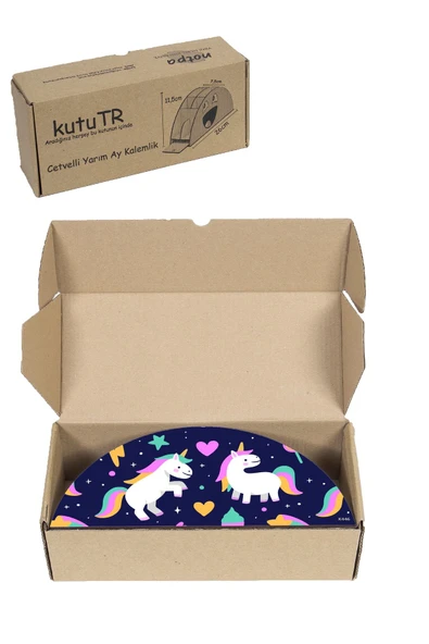kutuTR Ahşap Vip Unicornlar Model Gökkuşağı Cetvelli Masaüstü Kalemlik Organizer Montajlı Kutulu - Resim 8