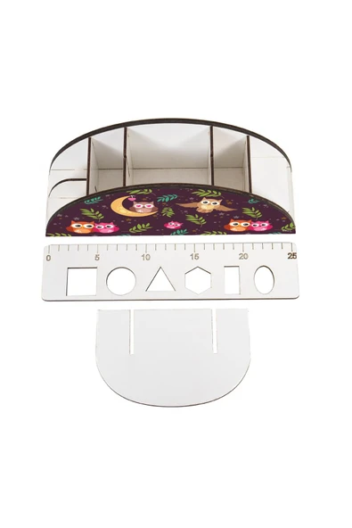 kutuTR Ahşap Vip Çeşitli Hayvanlar Model Gökkuşağı Cetvelli Masaüstü Kalemlik Organizer Montajlı Kutulu - Resim 4