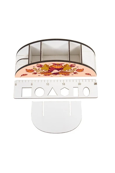 kutuTR Ahşap Vip Çeşitli Hayvanlar Model Gökkuşağı Cetvelli Masaüstü Kalemlik Organizer Montajlı Kutulu - Resim 4