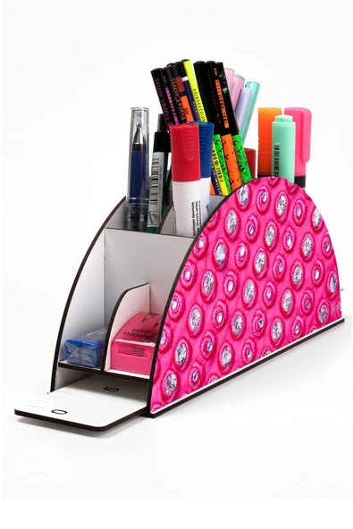 kutuTR Ahşap Vip Karışık Gökkuşağı Cetvelli Masaüstü Kalemlik Organizer Montajlı Kutulu ürün görseli 1