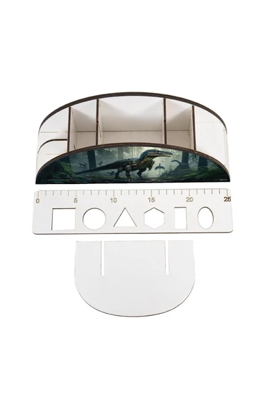 kutuTR Ahşap Vip Ejderha Ve Dinazor Serisi Gökkuşağı Cetvelli Masaüstü Kalemlik Organizer Montajlı Kutulu - Resim 4