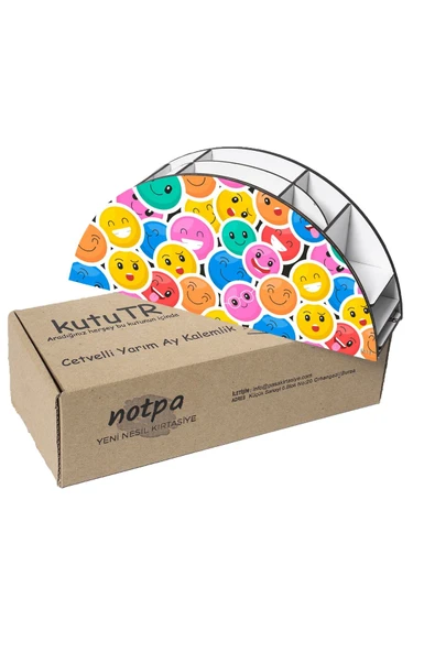 kutuTR Ahşap Vip Emojiler Model Gökkuşağı Cetvelli Masaüstü Kalemlik Organizer Montajlı Kutulu - Resim 6