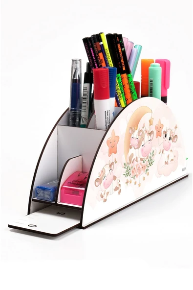 kutuTR Ahşap Vip Canlılar Gökkuşağı Cetvelli Masaüstü Kalemlik Organizer Montajlı Kutulu ürün görseli 1