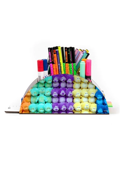 kutuTR Ahşap Vip Mini Animals Gökkuşağı Cetvelli Masaüstü Kalemlik Organizer Montajlı Kutulu - 2