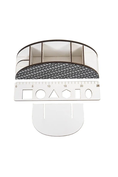 kutuTR Ahşap Vip Dalgalar Gökkuşağı Cetvelli Masaüstü Kalemlik Organizer Montajlı Kutulu - Resim 4