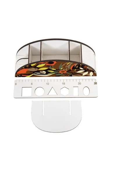 kutuTR Ahşap Vip Karışık Gökkuşağı Cetvelli Masaüstü Kalemlik Organizer Montajlı Kutulu - Resim 4