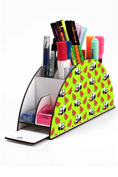 kutuTR Ahşap Vip Mini Animals Gökkuşağı Cetvelli Masaüstü Kalemlik Organizer Montajlı Kutulu