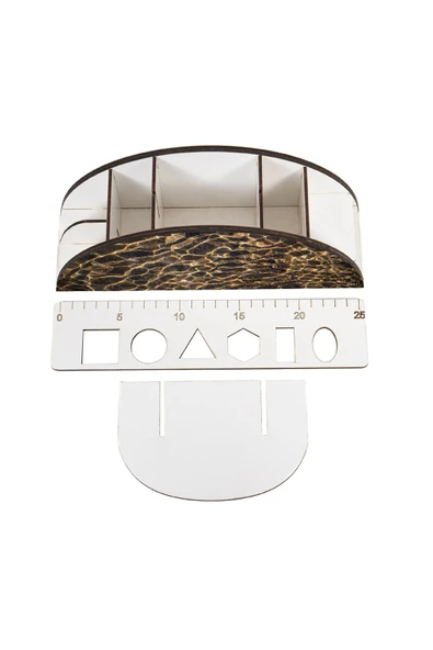 kutuTR Ahşap Vip Dalgalar Gökkuşağı Cetvelli Masaüstü Kalemlik Organizer Montajlı Kutulu - Resim 4