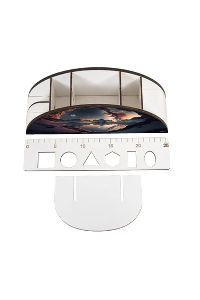 kutuTR Ahşap Vip Fantastik Gökkuşağı Cetvelli Masaüstü Kalemlik Organizer Montajlı Kutulu - Resim 4