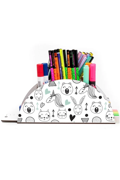 kutuTR Ahşap Vip Mini Animals Gökkuşağı Cetvelli Masaüstü Kalemlik Organizer Montajlı Kutulu - 2