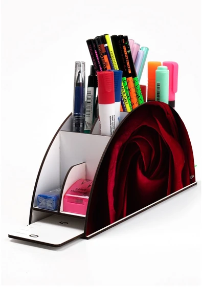 kutuTR Ahşap Vip Gül Serisi Gökkuşağı Cetvelli Masaüstü Kalemlik Organizer Montajlı Kutulu ürün görseli 1