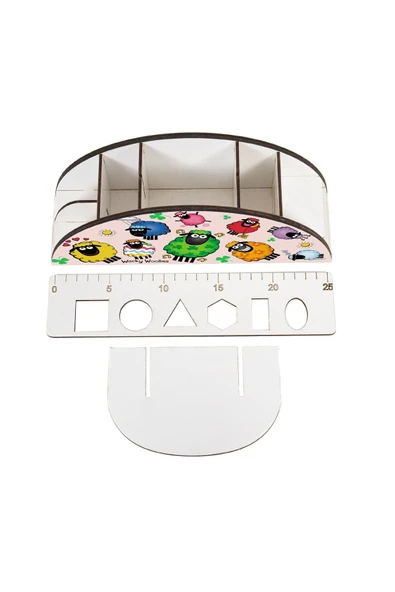 kutuTR Ahşap Vip Mini Animals Gökkuşağı Cetvelli Masaüstü Kalemlik Organizer Montajlı Kutulu - 4