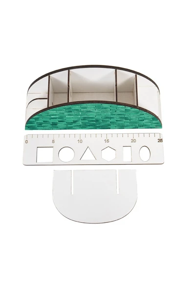 kutuTR Ahşap Vip Pattern Seri Gökkuşağı Cetvelli Masaüstü Kalemlik Organizer Montajlı Kutulu - Resim 4