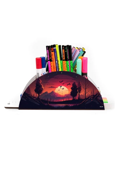 kutuTR Ahşap Vip Fantastik Gökkuşağı Cetvelli Masaüstü Kalemlik Organizer Montajlı Kutulu - Resim 2