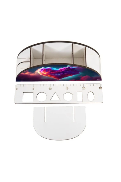 kutuTR Ahşap Vip Çeşitli Model Gökkuşağı Cetvelli Masaüstü Kalemlik Organizer Montajlı Kutulu - Resim 4