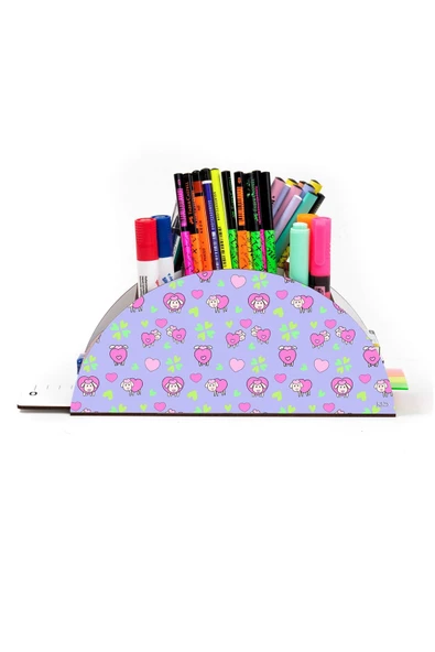kutuTR Ahşap Vip Mini Animals Gökkuşağı Cetvelli Masaüstü Kalemlik Organizer Montajlı Kutulu - 2
