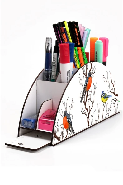 kutuTR Ahşap Vip Şirin Hayvan Model Gökkuşağı Cetvelli Masaüstü Kalemlik Organizer Montajlı Kutulu ürün görseli 1