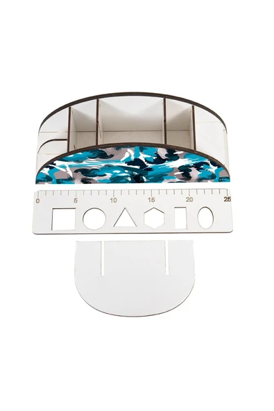 kutuTR Ahşap Vip Farklı Model Gökkuşağı Cetvelli Masaüstü Kalemlik Organizer Montajlı Kutulu - Resim 4