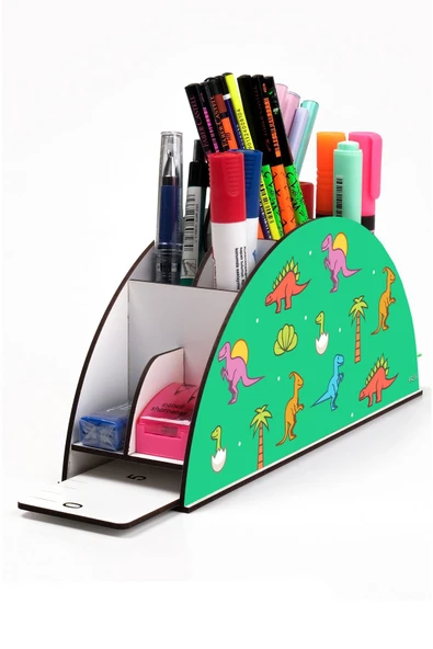 kutuTR Ahşap Vip Çeşitli Hayvanlar Model Gökkuşağı Cetvelli Masaüstü Kalemlik Organizer Montajlı Kutulu ürün görseli 1