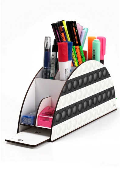 kutuTR Ahşap Vip Spor Serisi Gökkuşağı Cetvelli Masaüstü Kalemlik Organizer Montajlı Kutulu ürün görseli 1