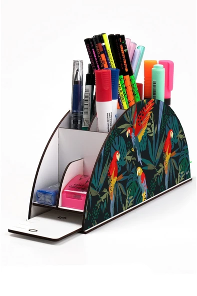 kutuTR Ahşap Vip Çeşitli Hayvanlar Model Gökkuşağı Cetvelli Masaüstü Kalemlik Organizer Montajlı Kutulu ürün görseli 1