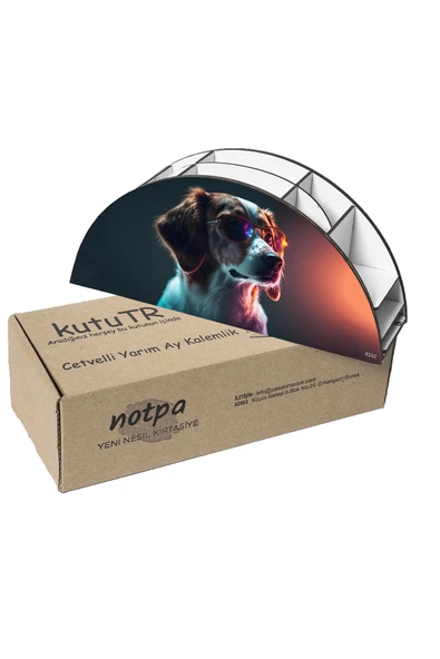 kutuTR Ahşap Vip Köpek Ve Kedi Model Gökkuşağı Cetvelli Masaüstü Kalemlik Organizer Montajlı Kutulu - Resim 6