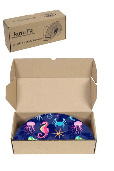 kutuTR Ahşap Vip Deniz Serisi Model Gökkuşağı Cetvelli Masaüstü Kalemlik Organizer Montajlı Kutulu - Resim 8