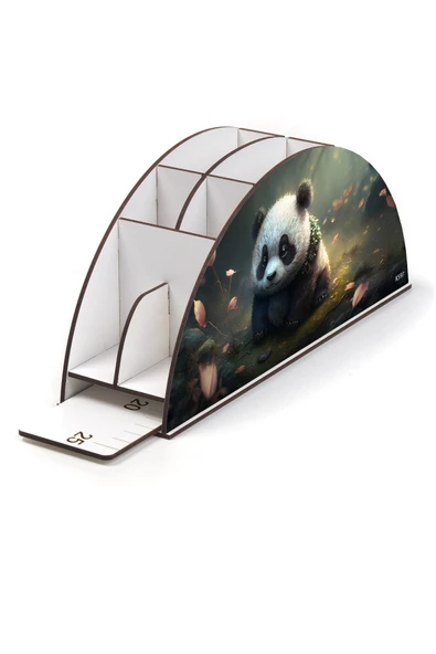 kutuTR Ahşap Vip Renkli Hayvanlar Gökkuşağı Cetvelli Masaüstü Kalemlik Organizer Montajlı Kutulu - Resim 3