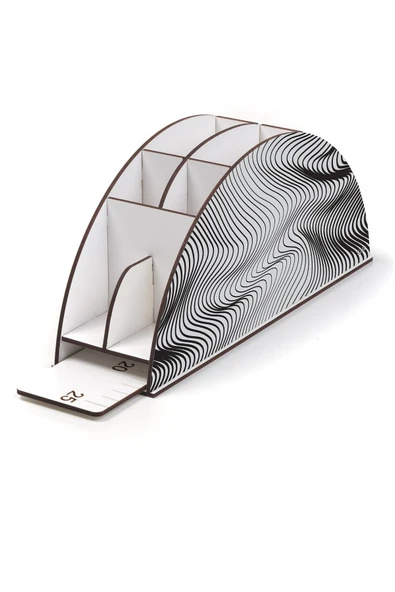 kutuTR Ahşap Vip Pattern Seri Gökkuşağı Cetvelli Masaüstü Kalemlik Organizer Montajlı Kutulu - Resim 3