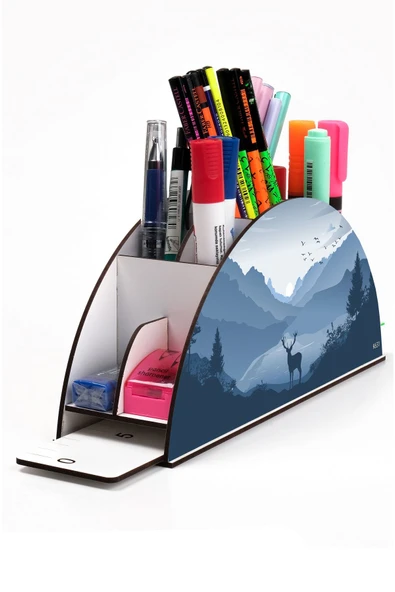 kutuTR Ahşap Vip Canlılar Gökkuşağı Cetvelli Masaüstü Kalemlik Organizer Montajlı Kutulu ürün görseli 1