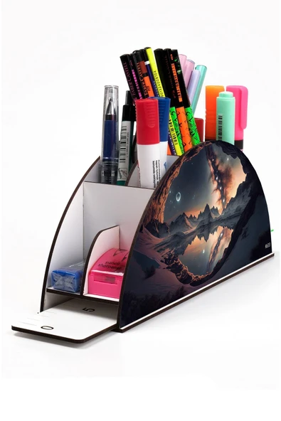 kutuTR Ahşap Vip Fantastik Gökkuşağı Cetvelli Masaüstü Kalemlik Organizer Montajlı Kutulu ürün görseli 1