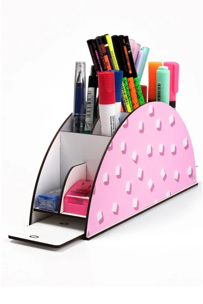 kutuTR Ahşap Vip Student Seri Gökkuşağı Cetvelli Masaüstü Kalemlik Organizer Montajlı Kutulu ürün görseli 1