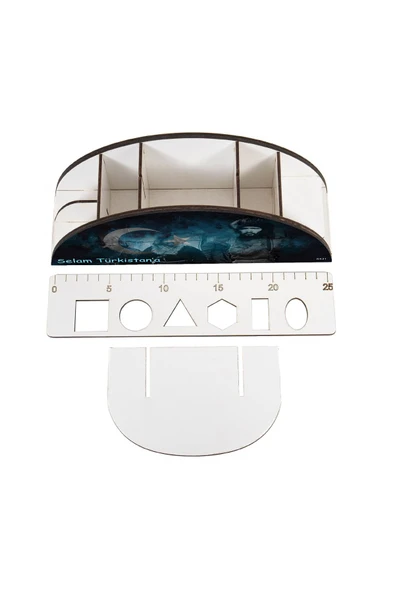 kutuTR Ahşap Vip Bayrak Gökkuşağı Cetvelli Masaüstü Kalemlik - Resim 4