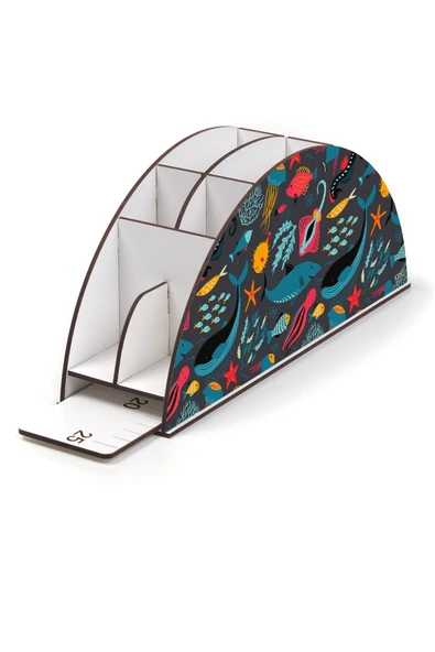 kutuTR Ahşap Vip Renkli Hayvanlar Gökkuşağı Cetvelli Masaüstü Kalemlik Organizer Montajlı Kutulu - Resim 3