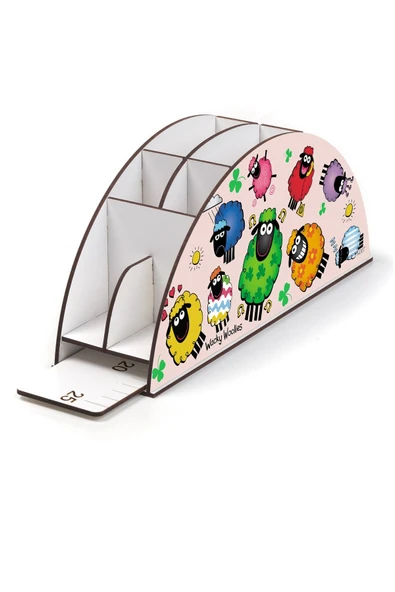 kutuTR Ahşap Vip Mini Animals Gökkuşağı Cetvelli Masaüstü Kalemlik Organizer Montajlı Kutulu - 3