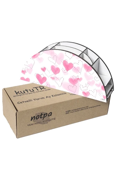 kutuTR Ahşap Vip Kalpler Seri Gökkuşağı Cetvelli Masaüstü Kalemlik Organizer Montajlı Kutulu - Resim 6