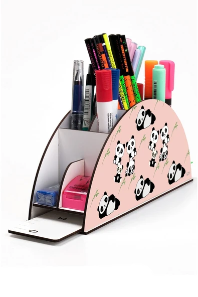 kutuTR Ahşap Vip Mini Animals Gökkuşağı Cetvelli Masaüstü Kalemlik Organizer Montajlı Kutulu