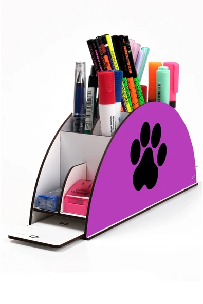 kutuTR Ahşap Vip Pati Serisi Gökkuşağı Cetvelli Masaüstü Kalemlik Organizer Montajlı Kutulu ürün görseli 1