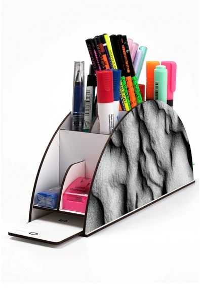 kutuTR Ahşap Vip Karışık Gökkuşağı Cetvelli Masaüstü Kalemlik Organizer Montajlı Kutulu ürün görseli 1