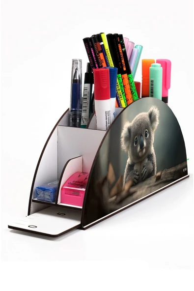 kutuTR Ahşap Vip Renkli Hayvanlar Gökkuşağı Cetvelli Masaüstü Kalemlik Organizer Montajlı Kutulu ürün görseli 1