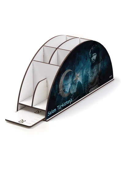 kutuTR Ahşap Vip Bayrak Gökkuşağı Cetvelli Masaüstü Kalemlik - Resim 3