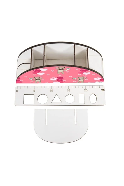 kutuTR Ahşap Vip Mini Animals Gökkuşağı Cetvelli Masaüstü Kalemlik Organizer Montajlı Kutulu - 4