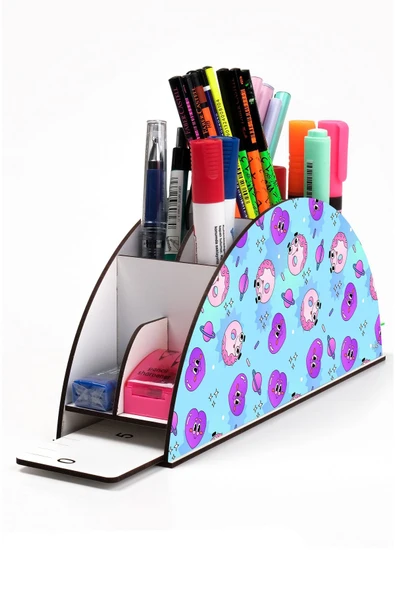 kutuTR Ahşap Vip Çeşitli Model Gökkuşağı Cetvelli Masaüstü Kalemlik Organizer Montajlı Kutulu ürün görseli 1