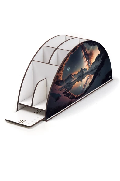 kutuTR Ahşap Vip Fantastik Gökkuşağı Cetvelli Masaüstü Kalemlik Organizer Montajlı Kutulu - Resim 3